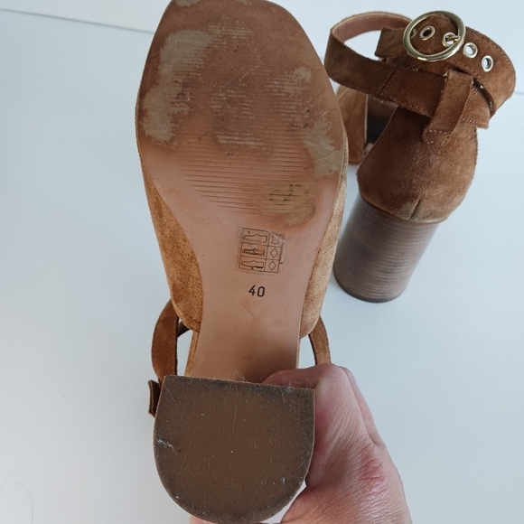 Size 9/40 Christian Di Riccio Suede, Women's Pumps Tan Boho Caramel Hippie - Picture 7 of 10